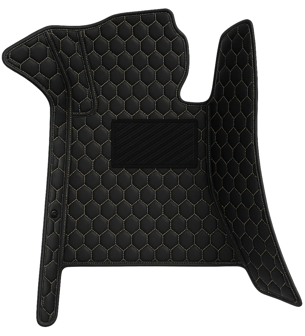 Honeycomb Series - Black with Beige Stitching - Driver Mat