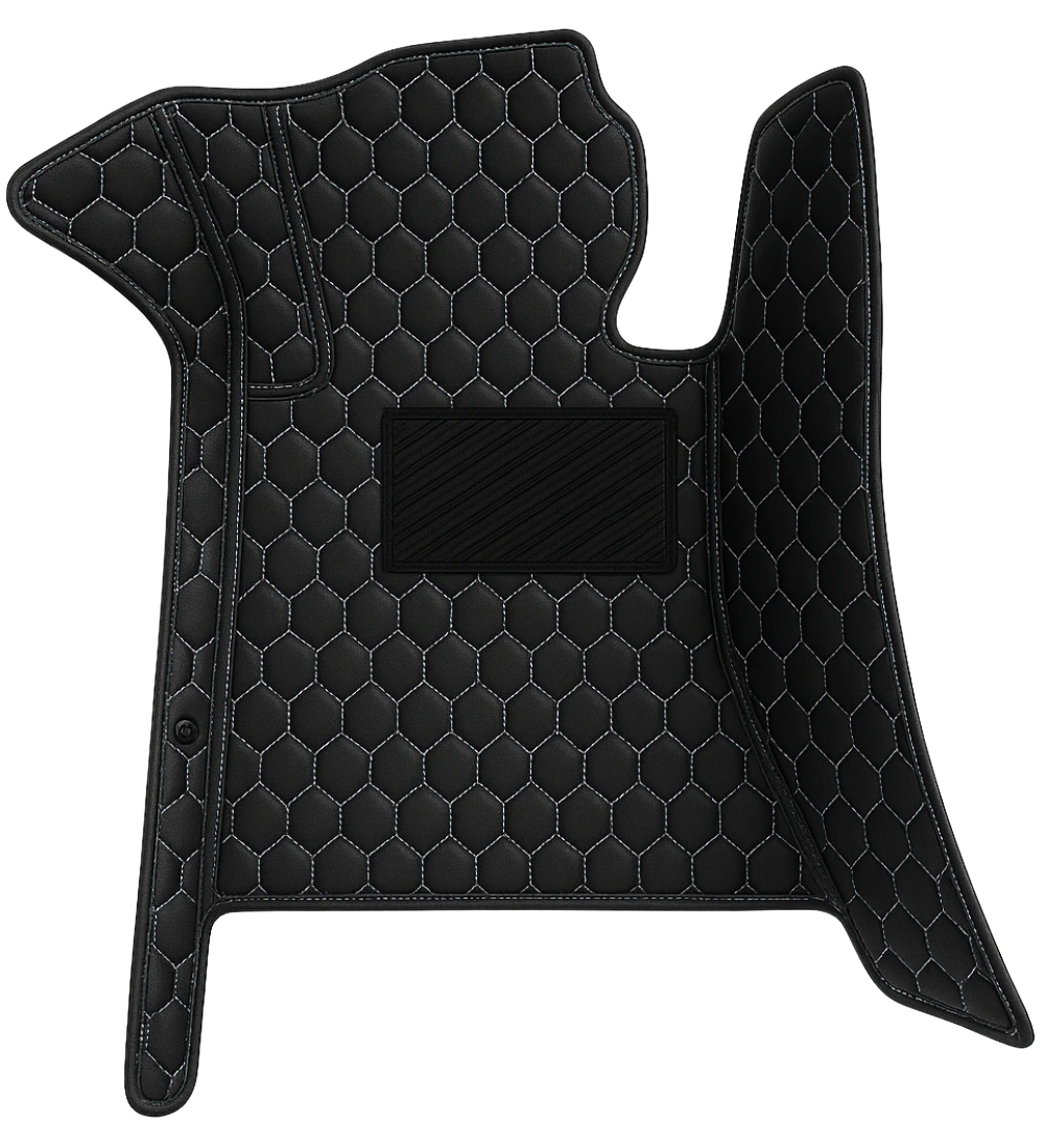 Honeycomb Series - Black with White Stitching - Driver Mat